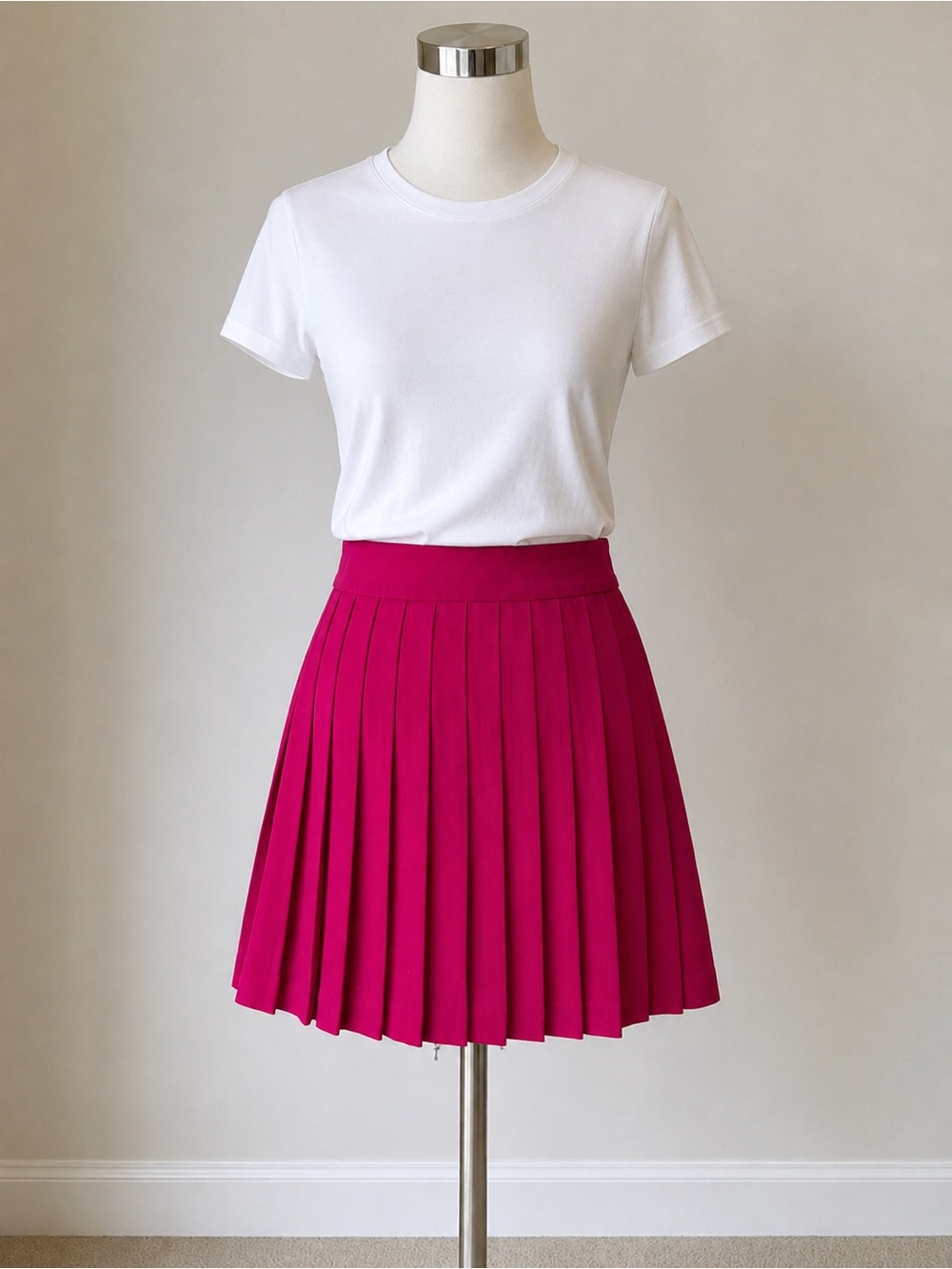 Louden Raspberry Pink 100% Virgin Wool Pleated Skirt | Made in Canada | Size 12